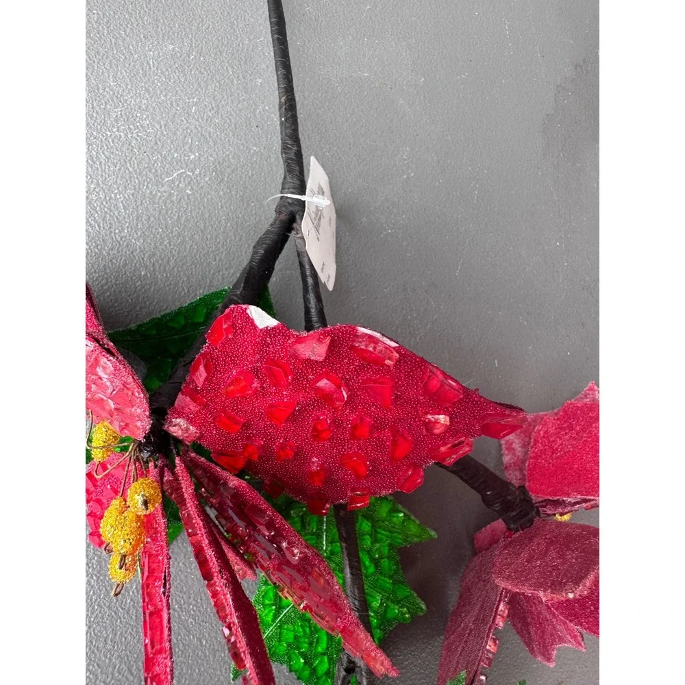 Neiman Marcus Red Beaded Poinsettia Christmas Floral Stem 31 Inch Holiday Decor